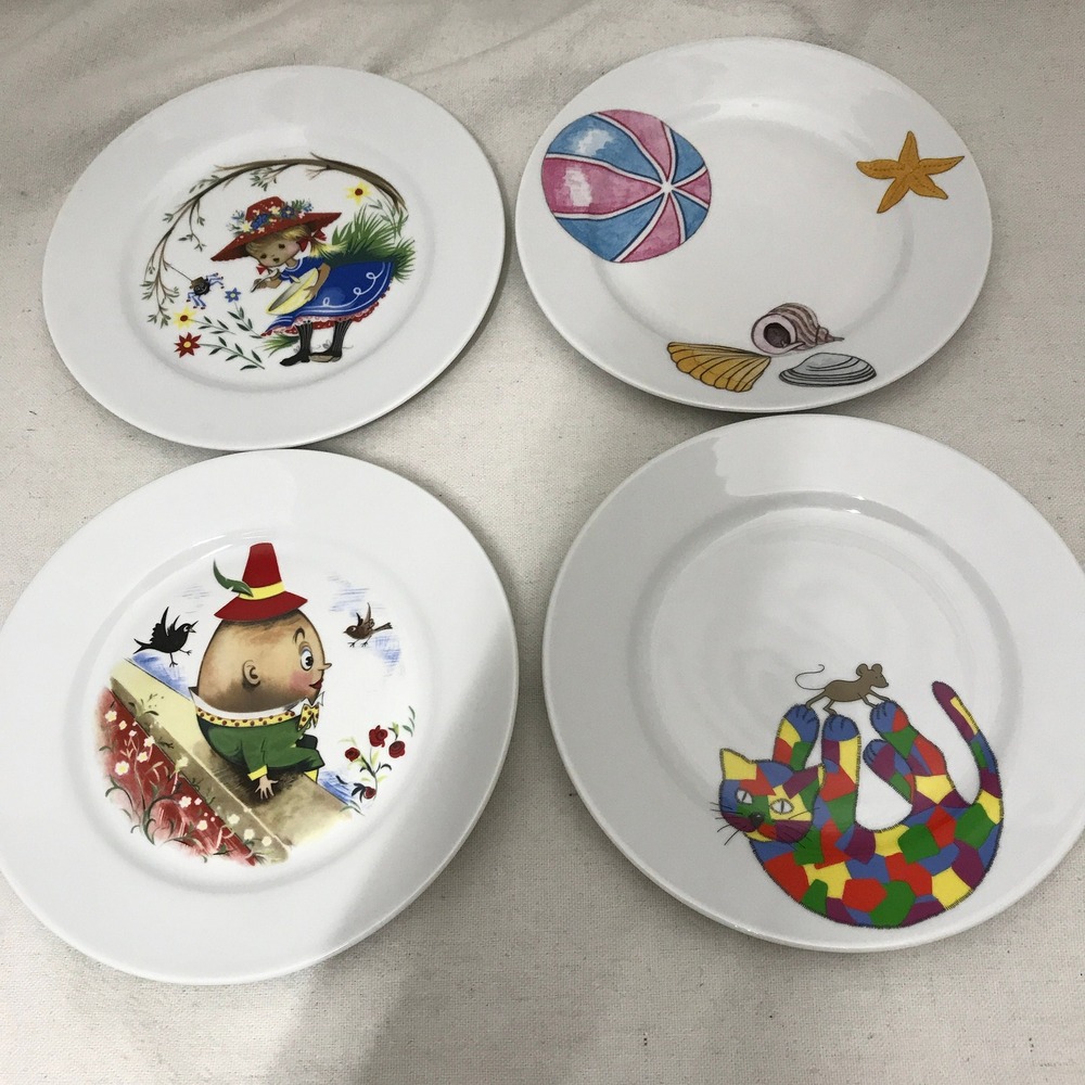 Children's Nursery Rhyme Dishes, Four Porcelain‎ 7 1/2 Plates, Humpty Dumpty